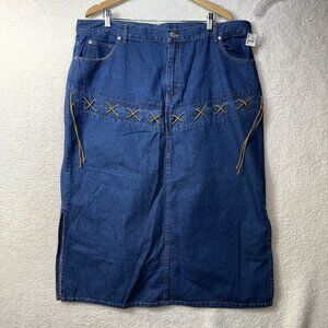 Vintage 90's Y2K Women's Size 22 Denim Maxi Skirt Details Front Zipper Modest